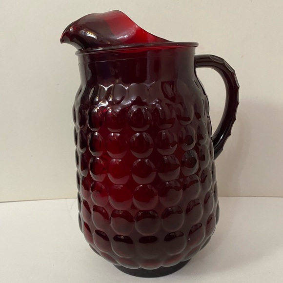 Vintage Anchor Hocking Ruby Red Bubble Glass Lip Water Pitcher 64 oz - Picture 4 of 11